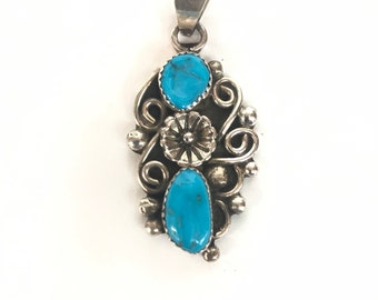Native American Navajo handmade Sterling Silver Turquoise pendant