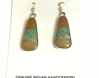 Native American Navajo Handmade Sterling Silver Boulder Turquoise Earrings