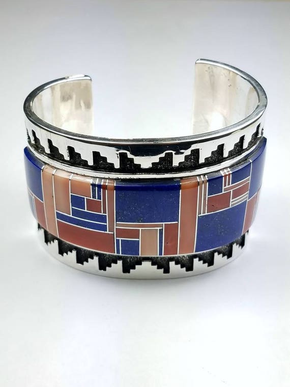 Signed Vintage Native American Navajo Lapis Sterling Silver Bracelet Signed Vintage Native American Navajo Lapis Sterling Silver Bracelet