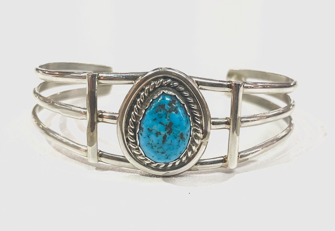 Native American Navajo Handmade Sterling Silver Turquoise Cuff Bracelet ...