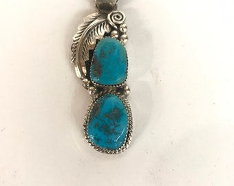 Vintage Native American Navajo Handmade Sterling Silver Multi-Stone Turquoise Pendant