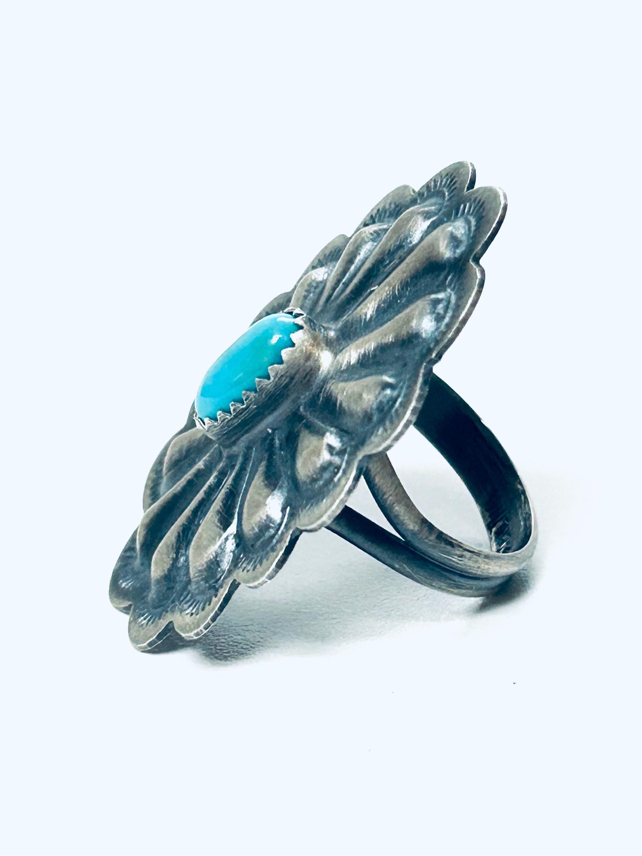 Native American Navajo Handmade Sterling Silver Turquoise Stone Ring - Etsy