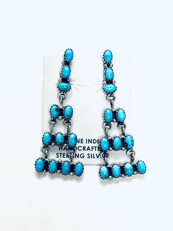 Beautiful Native American Zuni Blue Gem Turquoise Sterling Silver Dangle Earrings Beautiful Native American Zuni Blue Gem Turquoise Sterling Silver Dangle Earrings