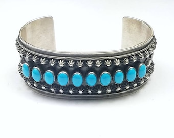 Native American Navajo handmade Sterling Silver high grade Sleeping Beauty Turquoise cuff bracelet