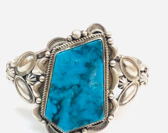 Native American Navajo handmade sterling silver turquoise cuff bracelet