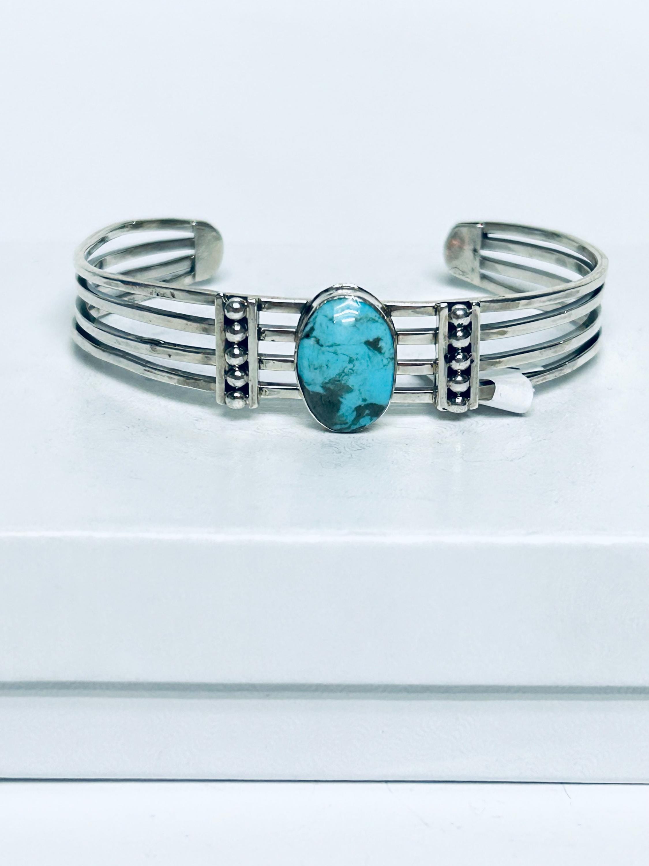 Beautiful Vintage Native American Navajo 22 Kingman Turquoise Squares Sterling Silver Bracelet Beautiful Vintage Native American Navajo 22 Kingman Turquoise Squares Sterling Silver Bracelet