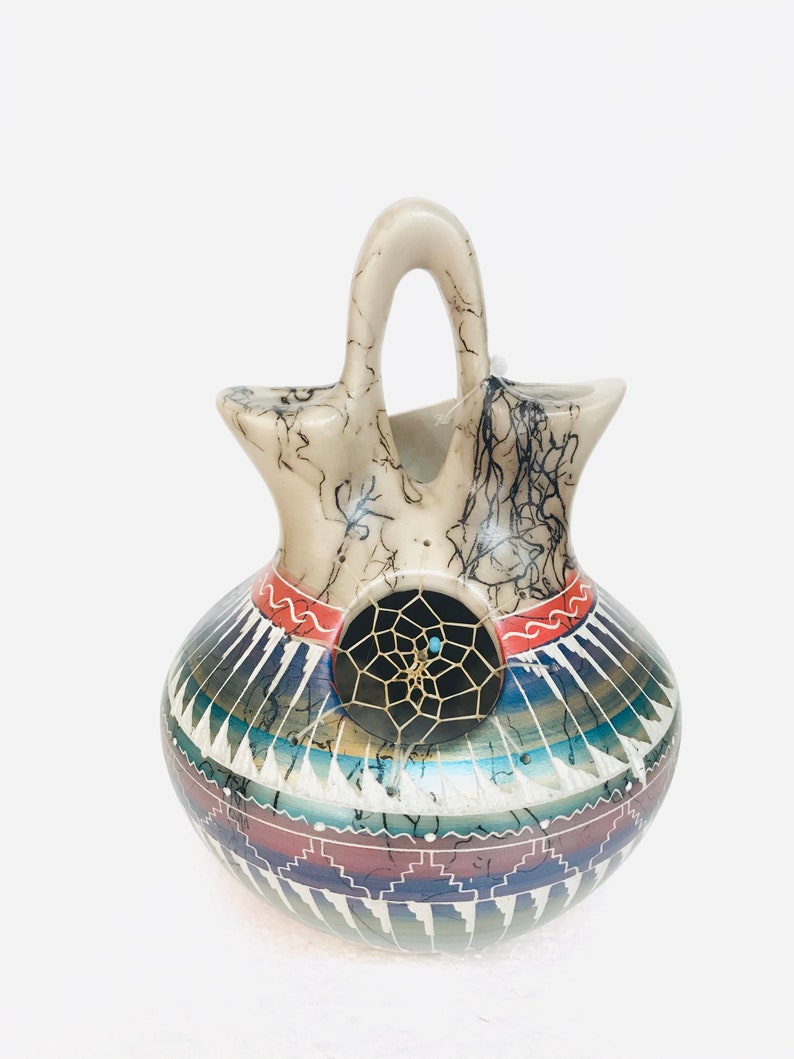 Native American Navajo etched handmade Horsehair Pottery
