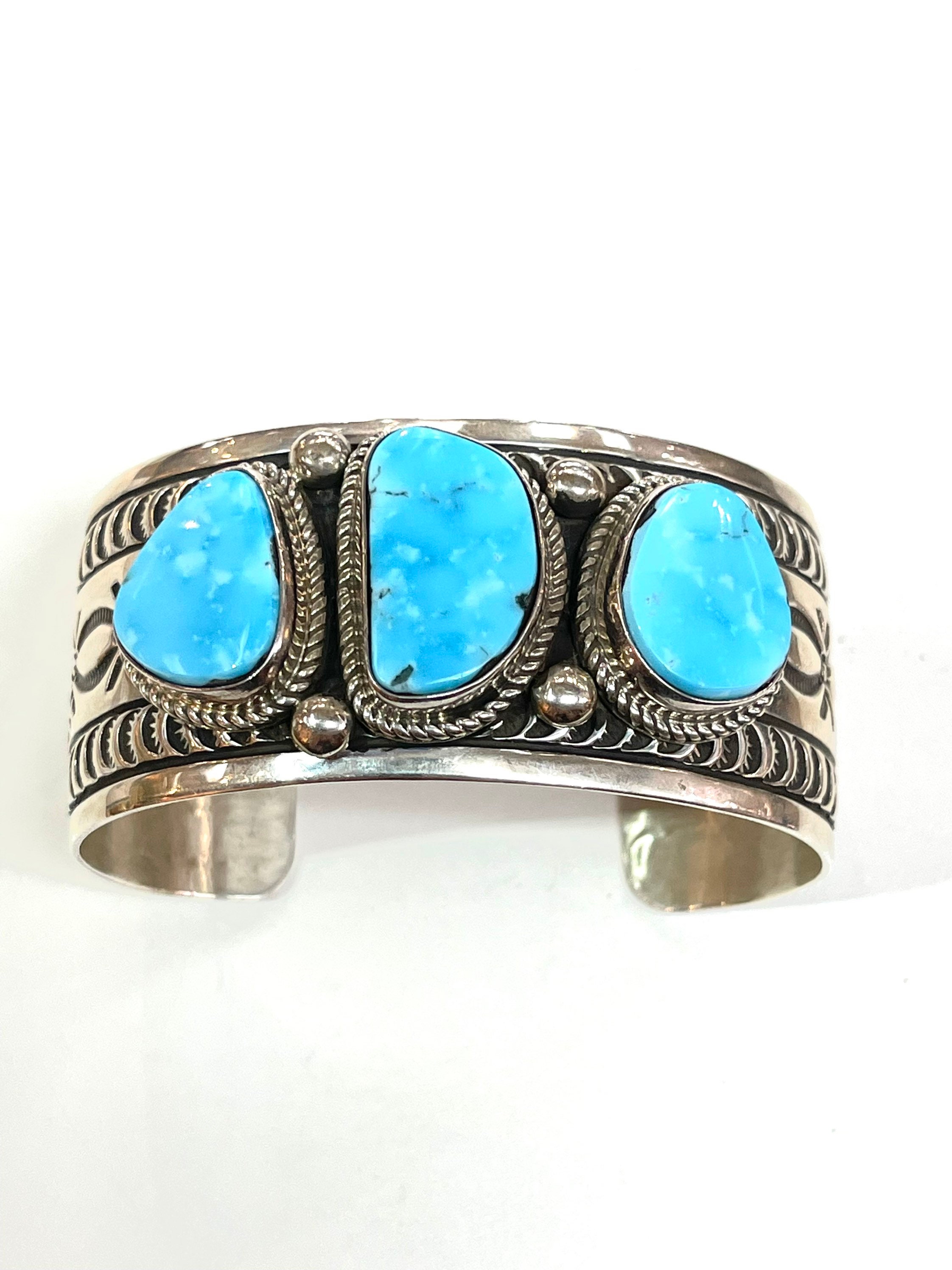 Native American Navajo Handmade Sterling Silver Turquoise Cuff Bracelet ...