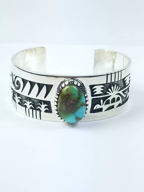 Dave Benally Native American Navajo Pilot Mountain Turquoise Sterling Silver Bracelet Dave Benally Native American Navajo Pilot Mountain Turquoise Sterling Silver Bracelet