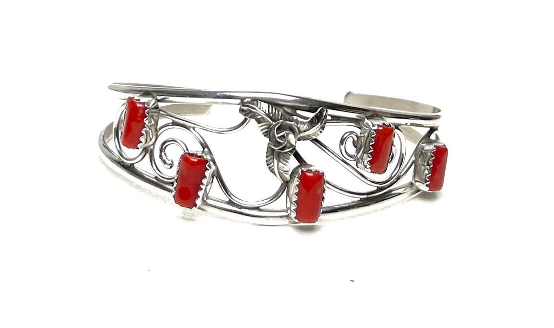 Native American Navajo Handmade Sterling Silver Coral Cuff Bracelet - Etsy