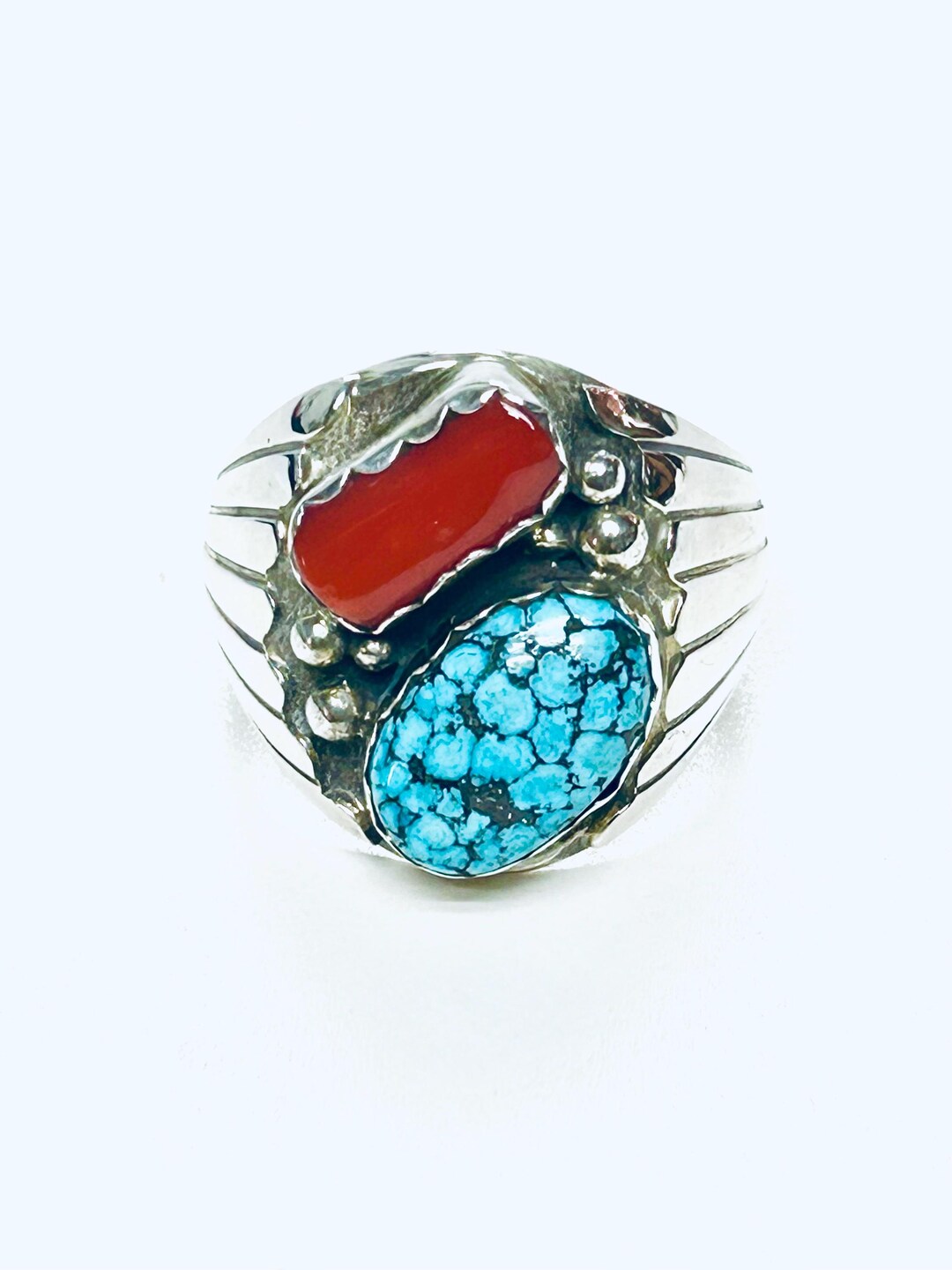 Native American Navajo Handmade Sterling Silver Turquoise/coral Stone ...
