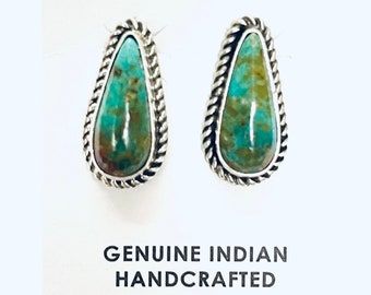 Native American Navajo Handmade Sterling Silver Turquoise Stud Earrings
