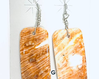 Native American Navajo Handmade Sterling Silver Spiny Oyster Shell Slab Dangle Earrings