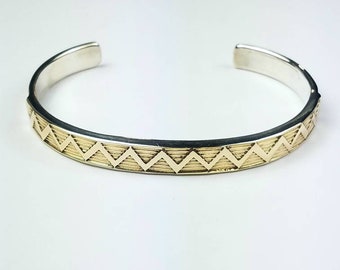 Native American Navajo handmade Sterling Silver 14k Gold overlay cuff bracelet