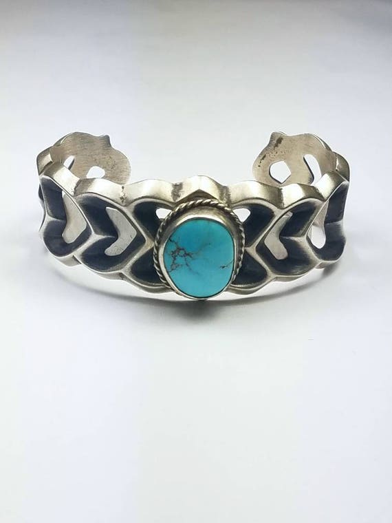 Castle Dome Turquoise Cluster Sterling Silver Bracelet Cuff Castle Dome Turquoise Cluster Sterling Silver Bracelet Cuff