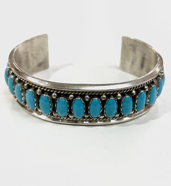 NAVAJO Silver Turquoise Edge Bangle