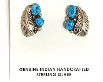 Native American Navajo Handmade Sterling Silver Turquoise Stud Earrings