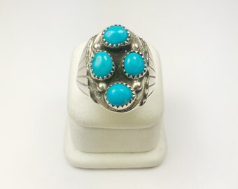 Native American Navajo Handmade Sterling Silver Sleeping Beauty Turquoise Ring
