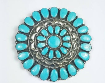 Native American Navajo handmade Sterling Silver cluster Turquoise stone pendant