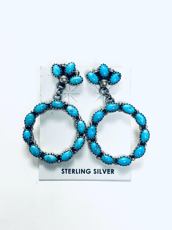 Incredible Vintage Native American Zuni Inlay Blue Gem Turquoise Sterling Silver Earrings Incredible Vintage Native American Zuni Inlay Blue Gem Turquoise Sterling Silver Earrings