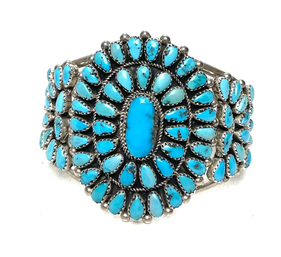 Native American Zuni Handmade Sterling Silver Turquoise Cuff Bracelet ...
