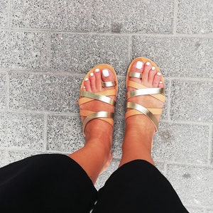 Greek leather sandals, women sandals, handmade, gold