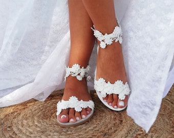 Wedding sandals, bridal sandals, greek sandals, white sandals, pearls sandals, beach sandals, Kallipous sandals