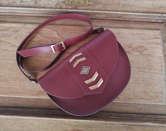 Leather cross-body bag, handmade leather women bag, bordeaux bag, cow leather bag