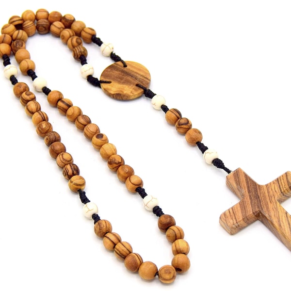 Rosary with handcrafted olive wood cross, Mother's Day gift, olive wood bead,