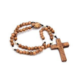 Rosary with olive wood cross, handmade in an artisanal way, Mother's Day gift, olive wood bead,