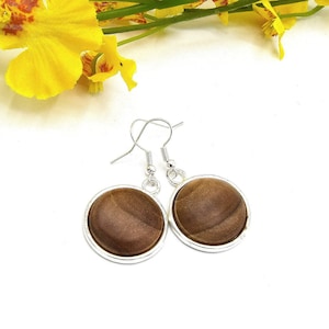 Earrings cabochon of walnut, walnut, natural wooden jewelry handmade