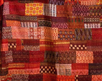 Vintage Silk kantha Bedspread Boho Chic Original Bedding Home Textiles Indian Sari Quilt Tapestry Bedroom Decor