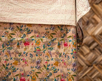 Cotton kantha Bedspread Boho Chic Original Bedding Home Textiles Indian Sari Quilt Tapestry Bedroom Decor