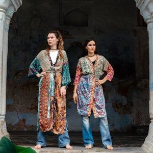 silk sari kimono one of a kind gorgeous patterns and colors with pocket and sash