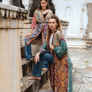 Boho Chic Mix Print Kimono wrap, coverup, exquisite kaftan, Cardigan,Duster, Stunning, Silky Long Robe with Pockets and Sash-Effortless Fit image 8