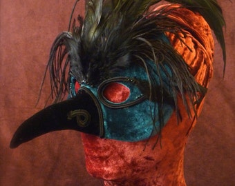 Dark Emerald Bird mask, feathered half mask, maskquerade mask, FREE SHIPPING