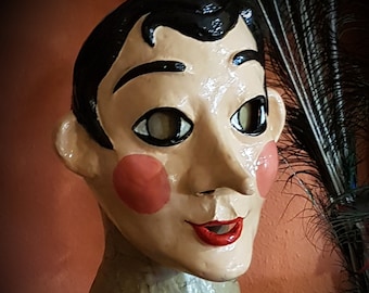 Pinocchio mask, vintage style mask, classic character mask of lying Pinocchio, FREE SHIPPING, paper mache mask, long nose mask