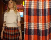 True Vintage 1950s or early 1960s Plaid Wool Skirt Pleated 50s Red, Blue and White Tartan School Girl Medium