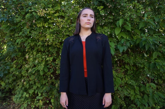 True Vintage 1940s Black Gaberdine Wool 40s Jacket
