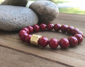 Red Coral Bracelet//Gold Bracelet