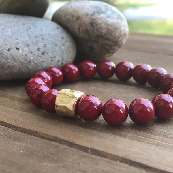 Red Coral Bracelet//Gold Bracelet