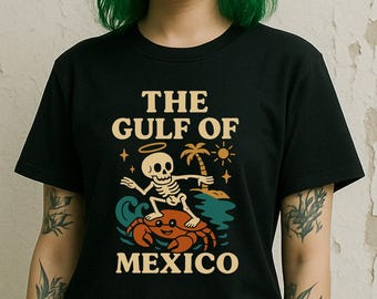 The Gulf of Mexico Shirt - Skeleton Surfer T-Shirt - Spooky Saints Vacationcore Tee - Dark Tropical Humor Shirt - Cute Goth Beachwear