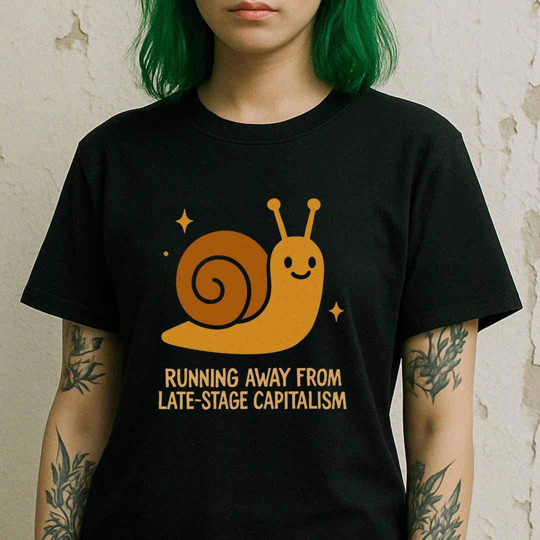 Running Away From Late-stage Capitalism Tee, Snail T-shirt, Ironic ...