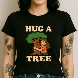 Hug a Tree Shirt, Cute Eco Friendly Nature Lover Graphic Tee, Environmental Earth Day Aesthetic Shirt, Retro Forest Tree Hugger Gift