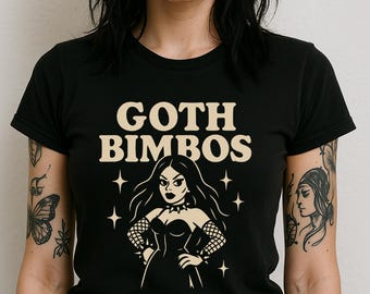 Camiseta Gótica Bimbos - Camiseta de dibujos animados vintage de chica alternativa sexy para reinas femeninas oscuras
