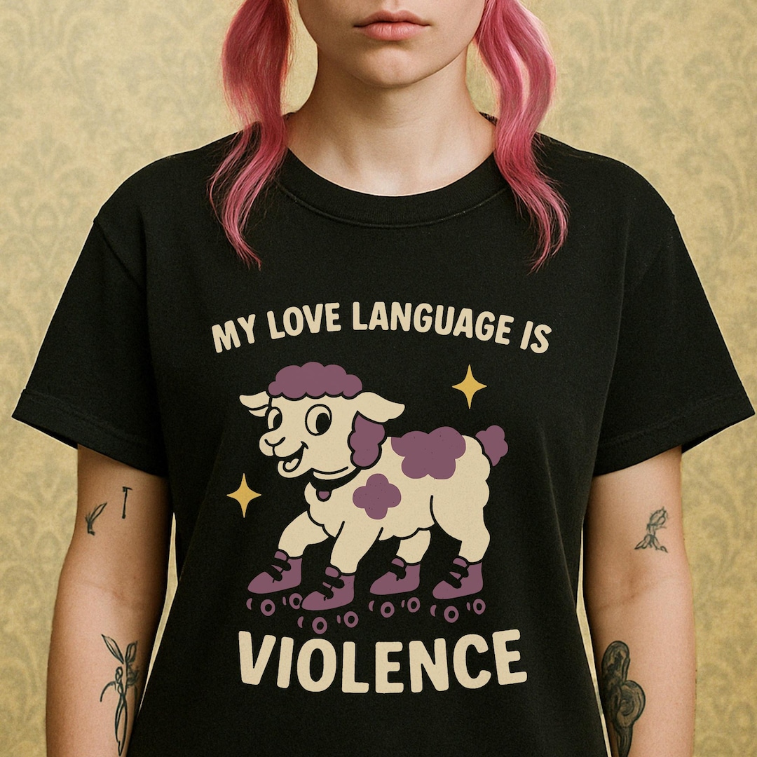 My Love Language is Violence Tee - Rollerblading Lamb Graphic Tee ...