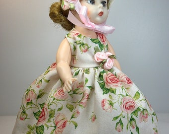 8 inch Ginny doll dress white with pink floral accents