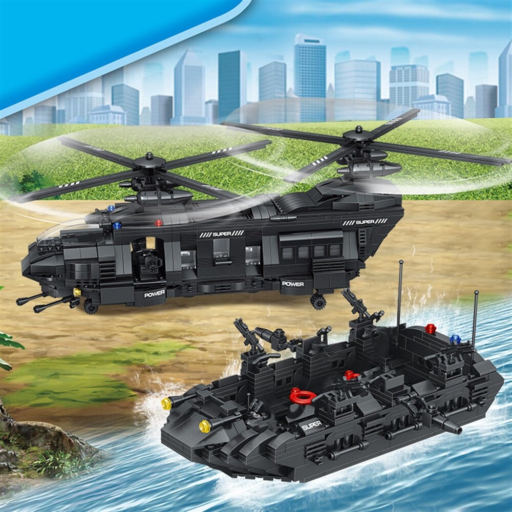 1351pcs Military SWAT Team Helicopter Tank Transport Lego Model Building Army 