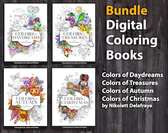 DIGITAL Coloring Books for Adults: Colors of Daydreams + Colors of Autumn + Colors of Christmas and Colors of Treasures - Nikolett Delafraye