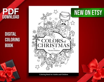 Christmas Coloring Book, digital coloring book, download 32 Illustrations, Digital coloring pages, Colors of Christmas - Nikolett Delafraye